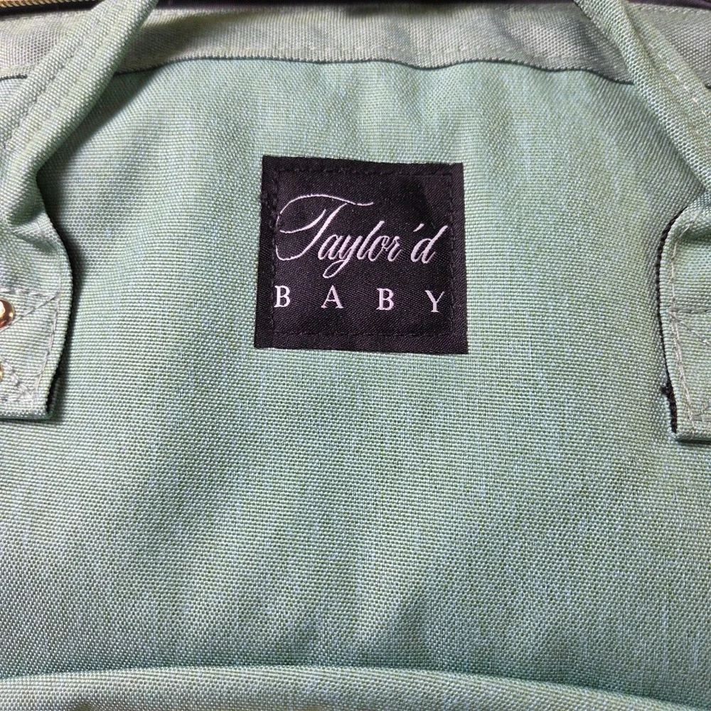 Taylor'd Baby Diaper Bag Backpack Green Canvas Travel Organizer Gold Hardware